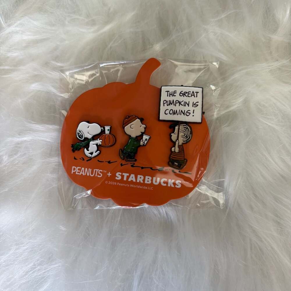 Starbucks Peanuts Snoopy The Great Pumpkin Enamel Pin Set New